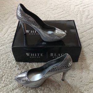 White House Black Market Silver Leather Pumps